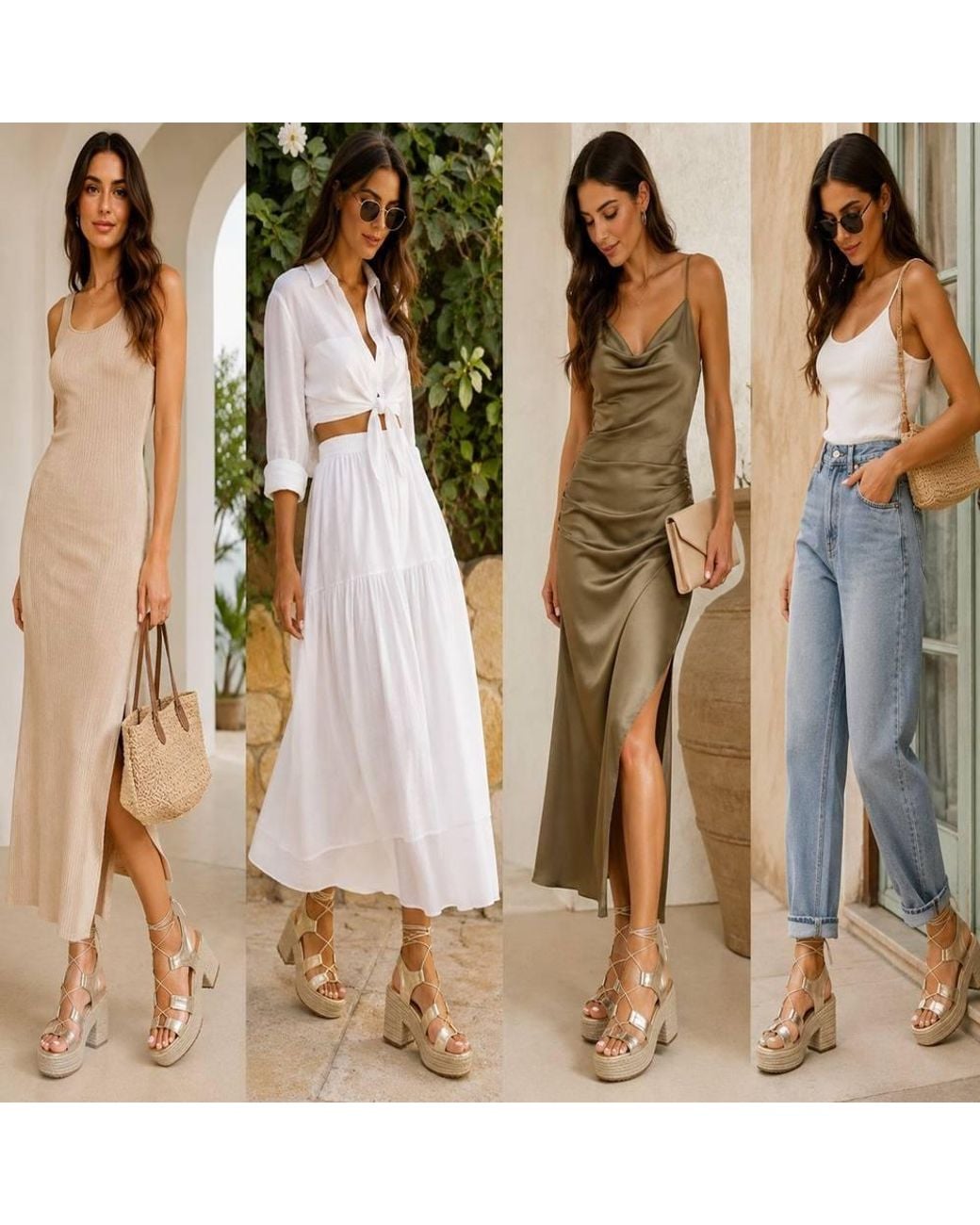 LARANGE Natural Wide Fit Metallic Lace-Up Platform Block Heel Sandals
