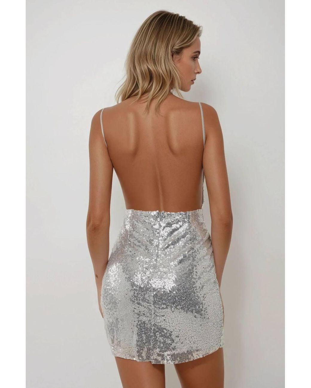 Hiccup Multicolor Mini Sequin Bodycon Dress With Square Collar