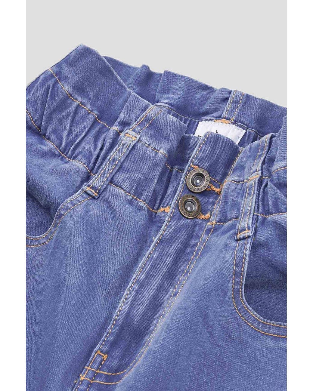 Enorsia Blue Denim Paperbag Waist Folded Hem Shorts