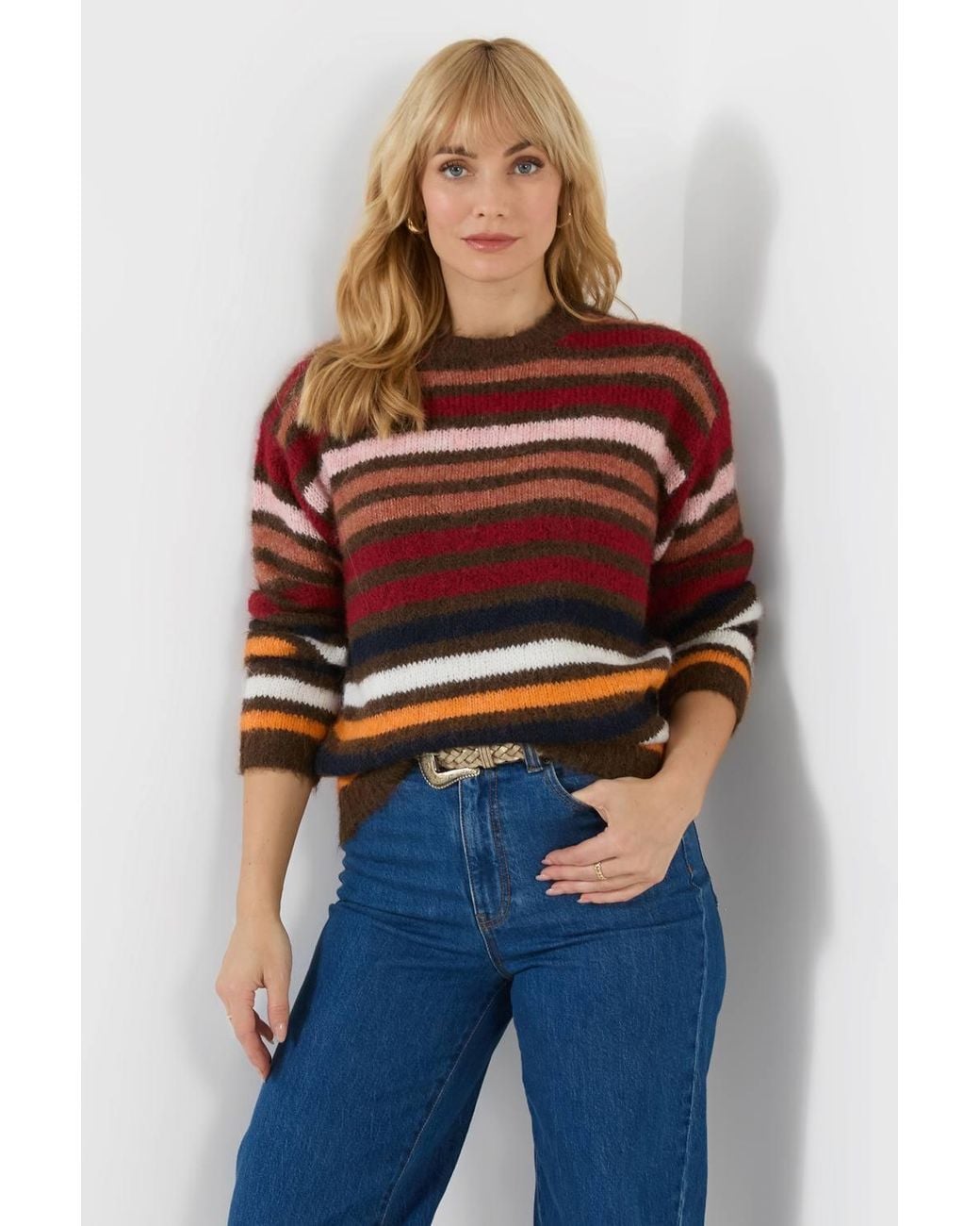 Joe Browns Blue Autumn Days Fluffy Striped Jumper