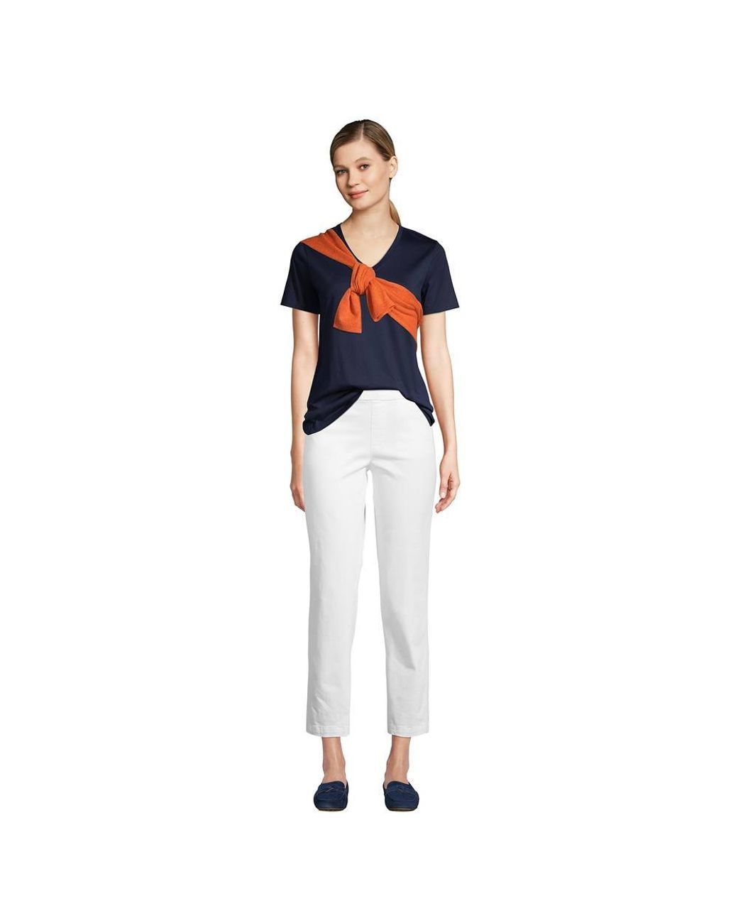 Lands' End Blue Supima Short Sleeve V-Neck T-Shirt