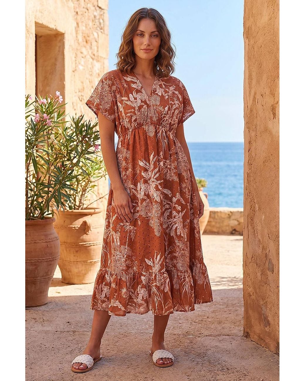 Roman Orange Petite Boho Broderie Dress