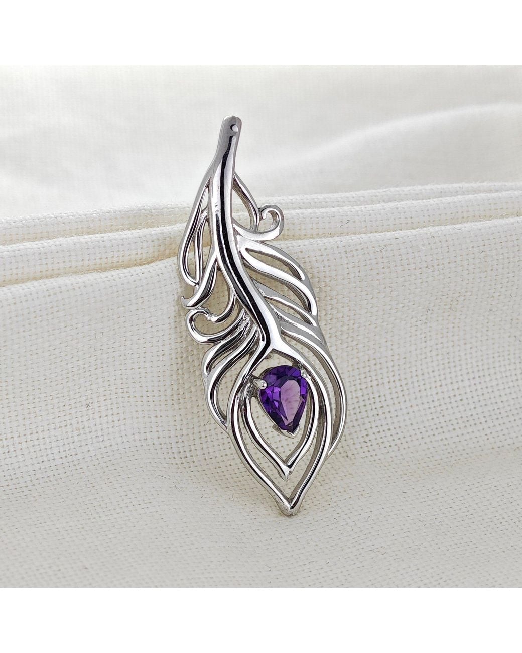 Ojewellery Black Amethyst Peacock Feather Brooch