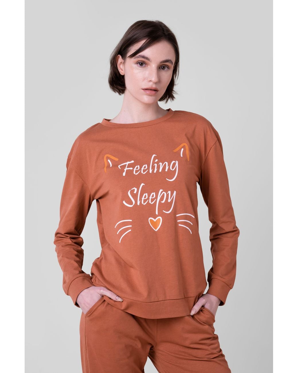 Enorsia Orange Feeling Sleepy Long Sleeve Pyjama Set