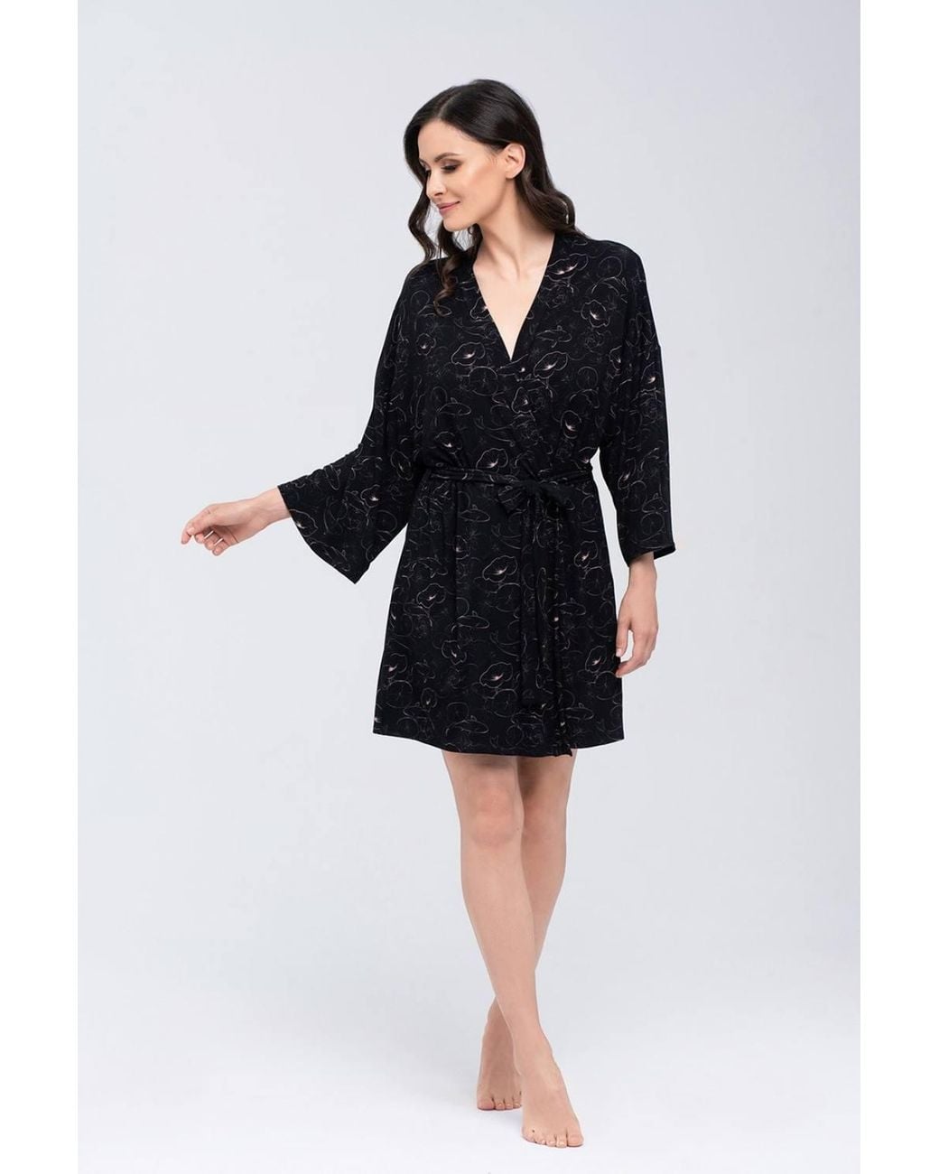 KDMD Black Classic Silky Viscose Bathrobe