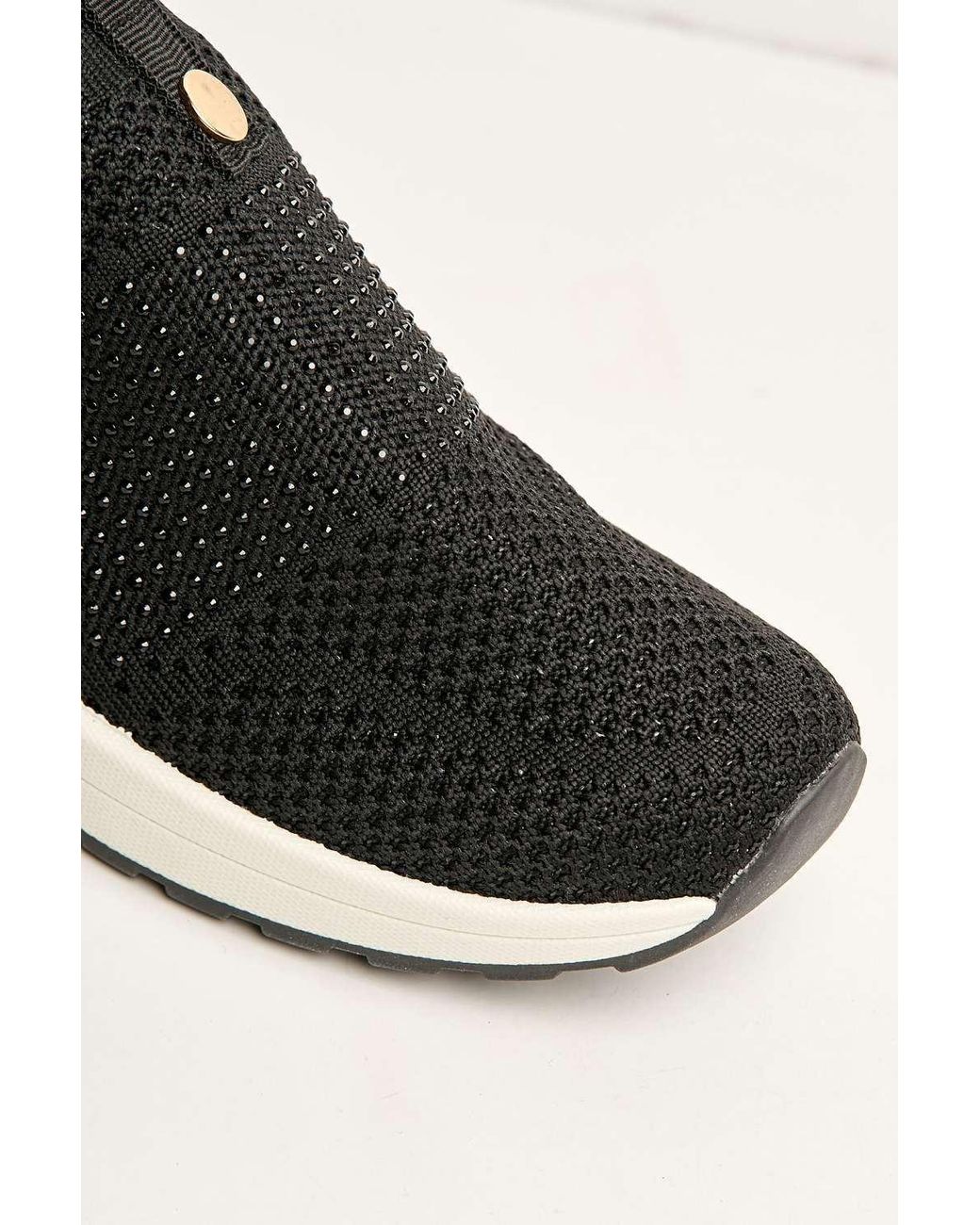 Miss Diva Black Ember Diamante Embellished Slip On Trainers