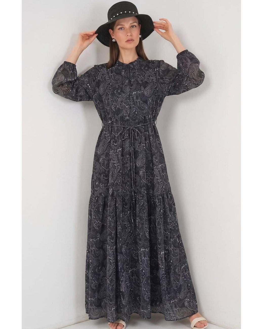 Bigdart Multicolor Buttoned Crew Neck Maxi Dress With Waistband