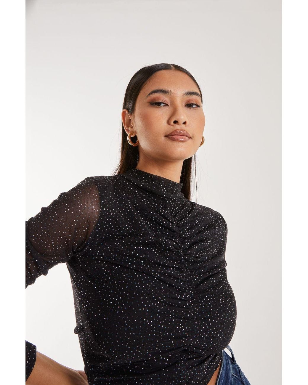 Pink Vanilla Blue Sparkle Long Sleeve Mesh Top