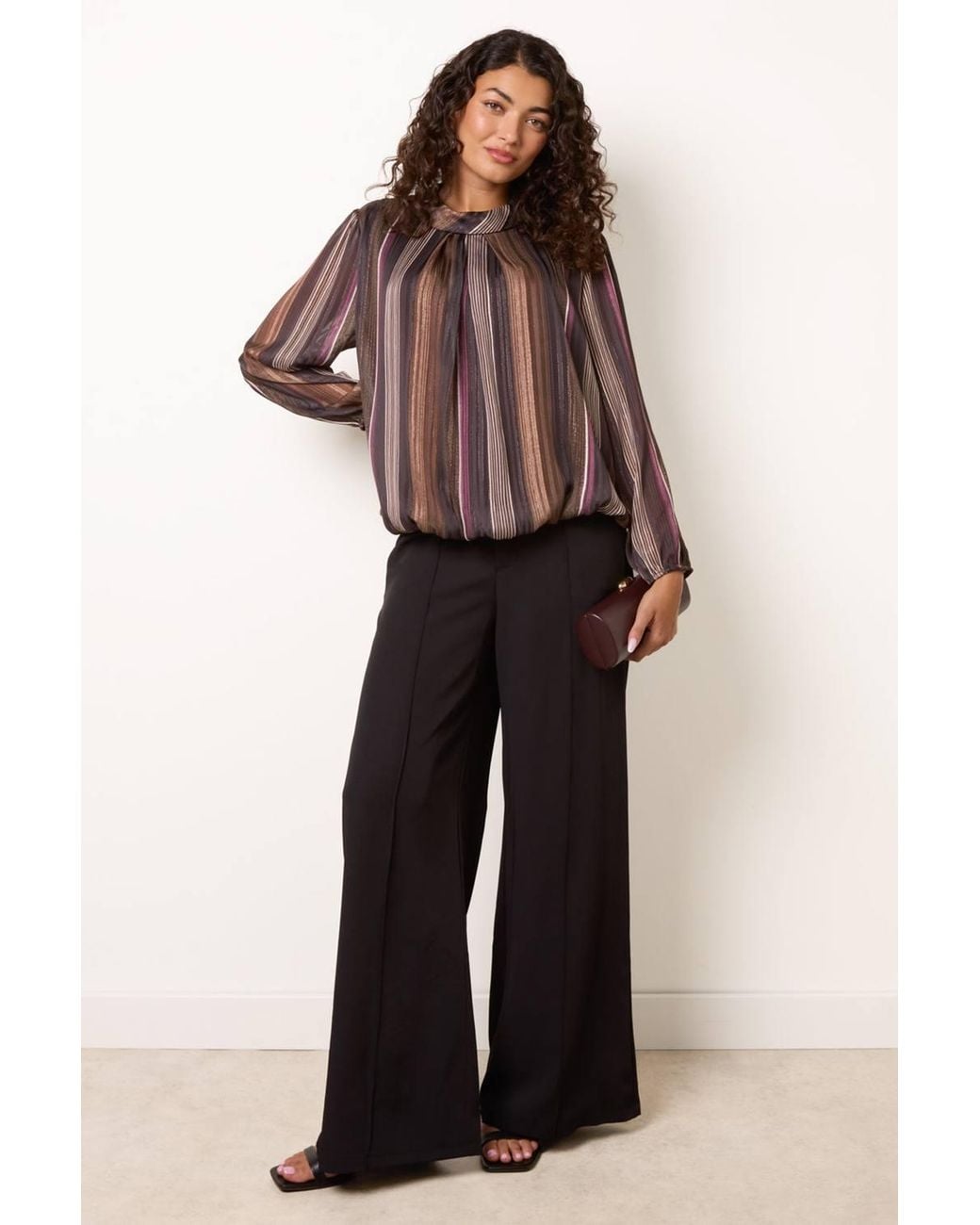 Blue Vanilla Brown Long Sleeve Collar Blouse