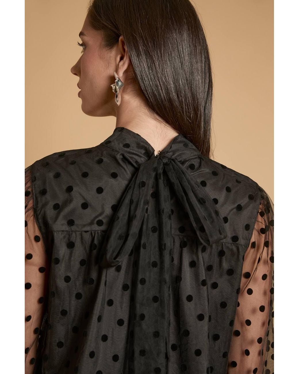 Oasis Black Polka Dot Mesh Pussybow Blouse