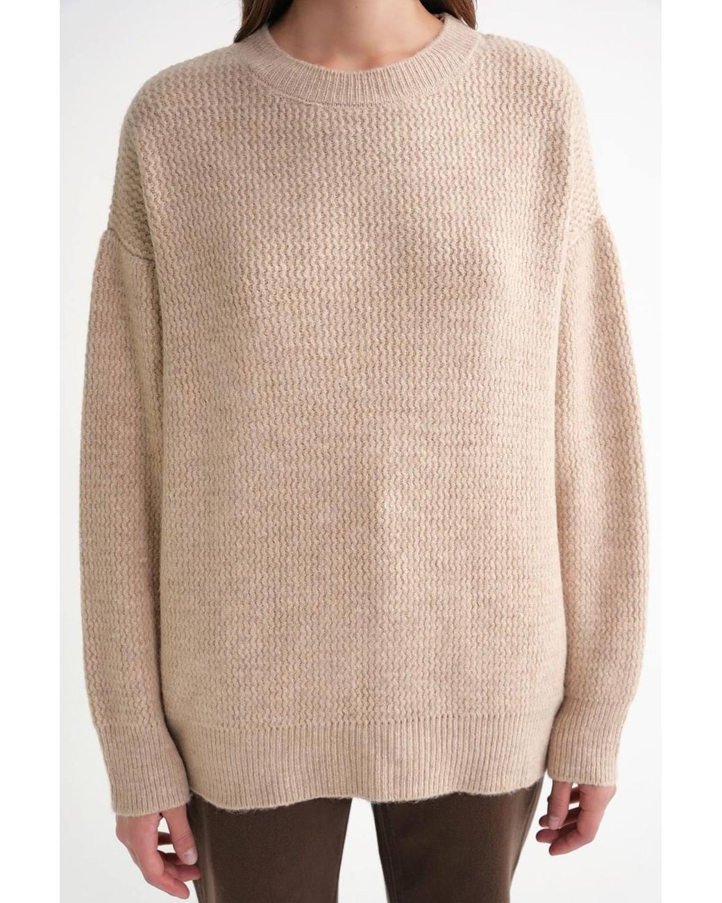 MixRay Natural Long Sleeve Ribbed Knit Sweater