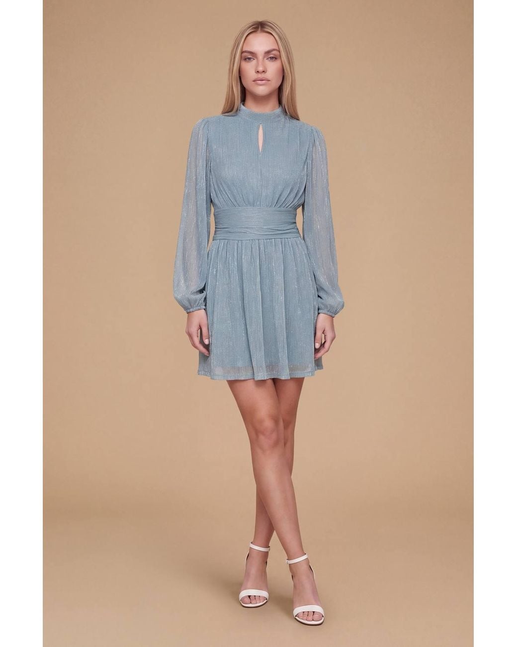 Dorothy Perkins Blue Dp Hen Sparkle Plisse Jersey High Neck Mini Dress