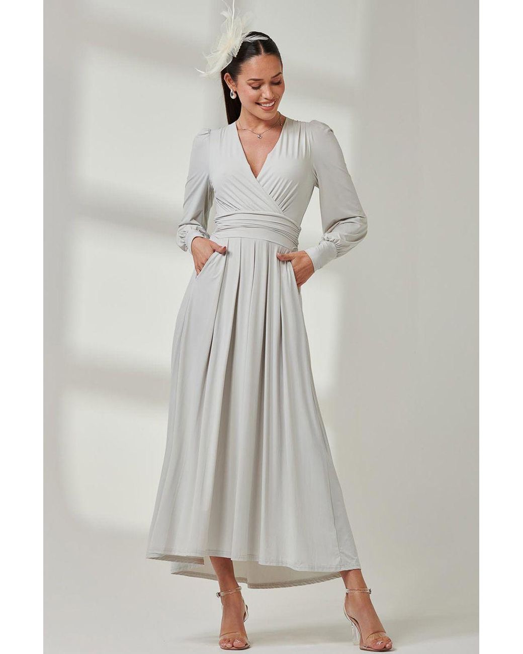 Jolie Moi Gray Long Sleeve Super Soft Jersey Maxi Dress