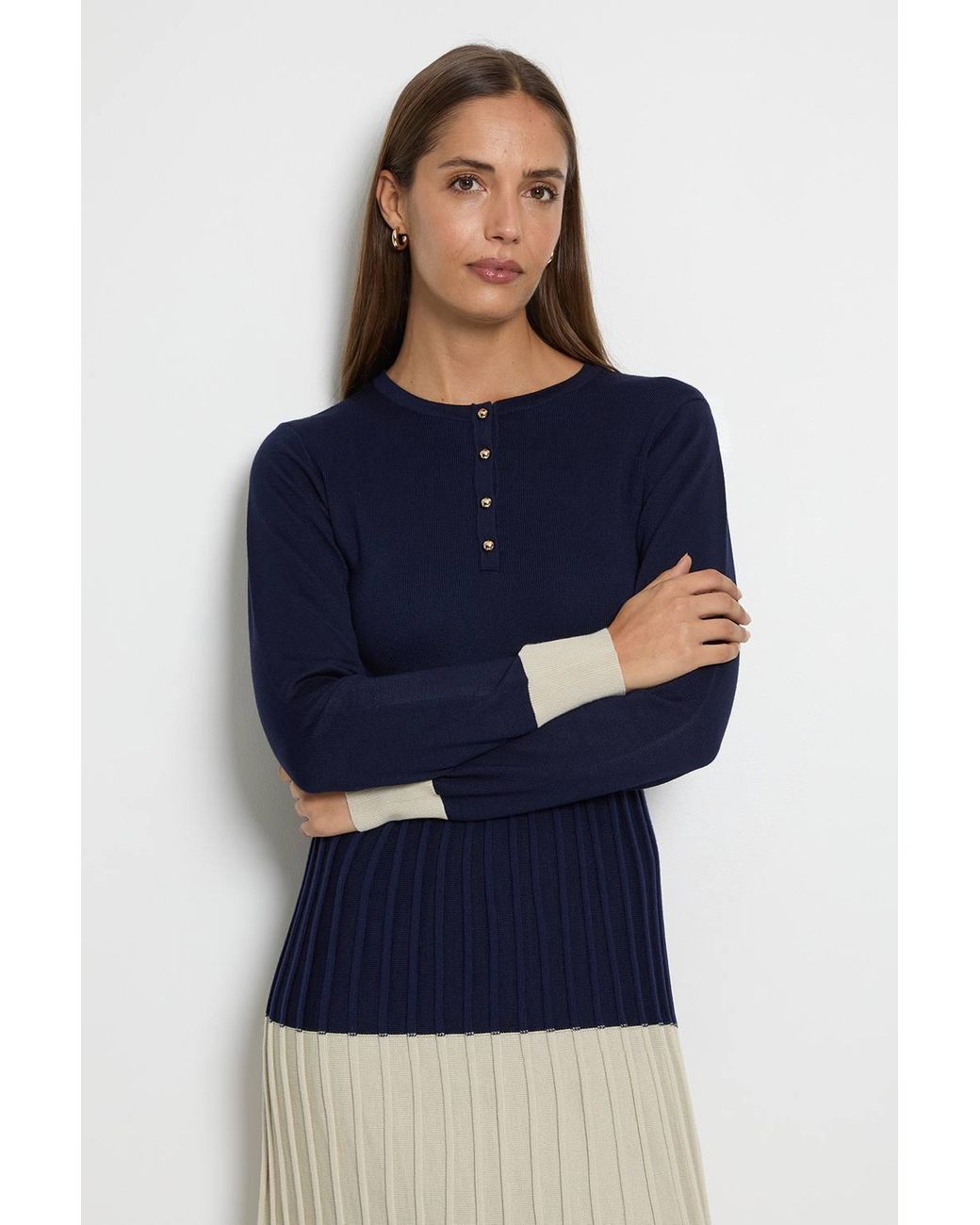 Wallis Blue Colourblock Pleated Knitted Midi Dress