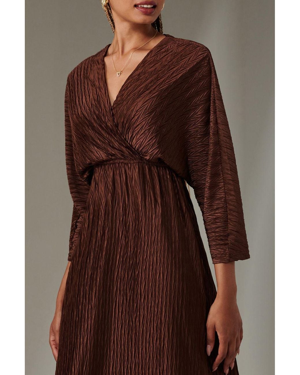 Jolie Moi Brown Ruffle Hem Chiffon Midi Dress