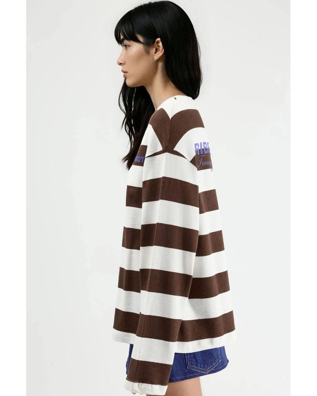Busem White Oversized Striped Crew Neck Sweatshirt