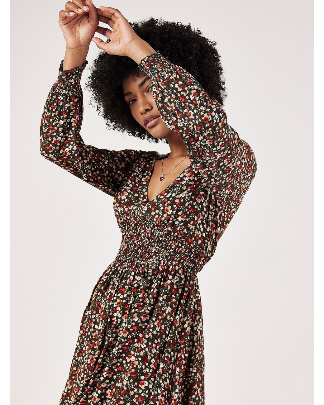 Apricot Natural Ditsy Floral Smocked Mini Dress