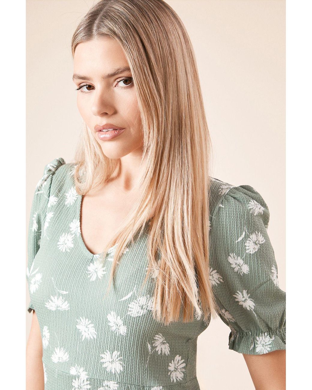 Dorothy Perkins Green Ditsy Print Short Sleeve Jersey Midi Dress
