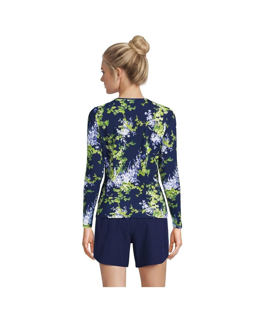Lands' End Green Long Sleeve Crew Neck Sunshade Upf50 Quick Dry Swim Tee