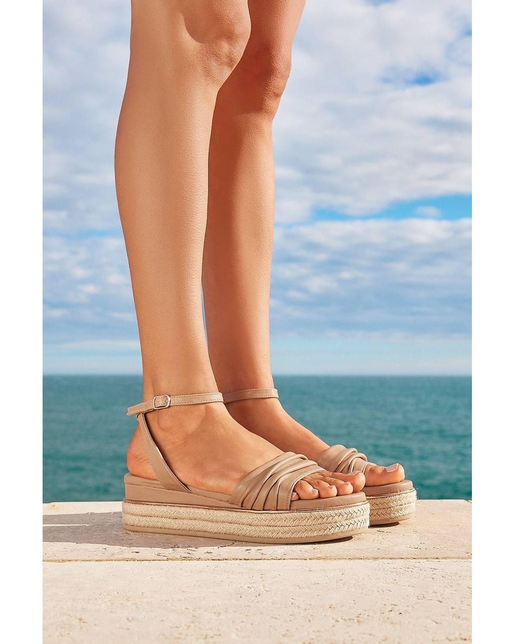 Linzi Natural Dazed Mocha Faux Leather Flatform Sandals