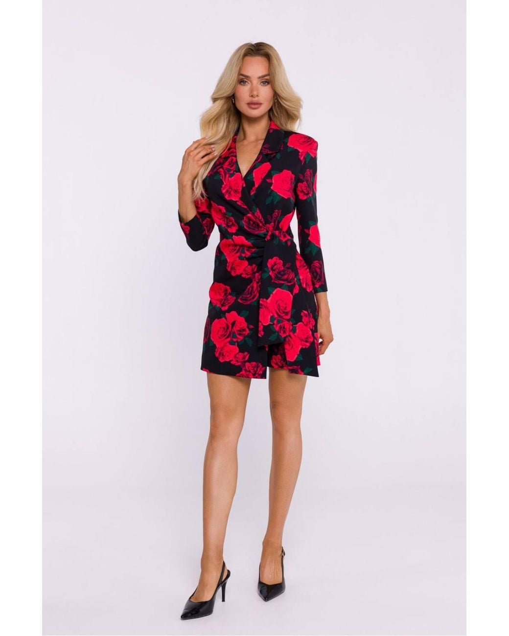Love Lace Printed Collared Long Sleeve Playsuit