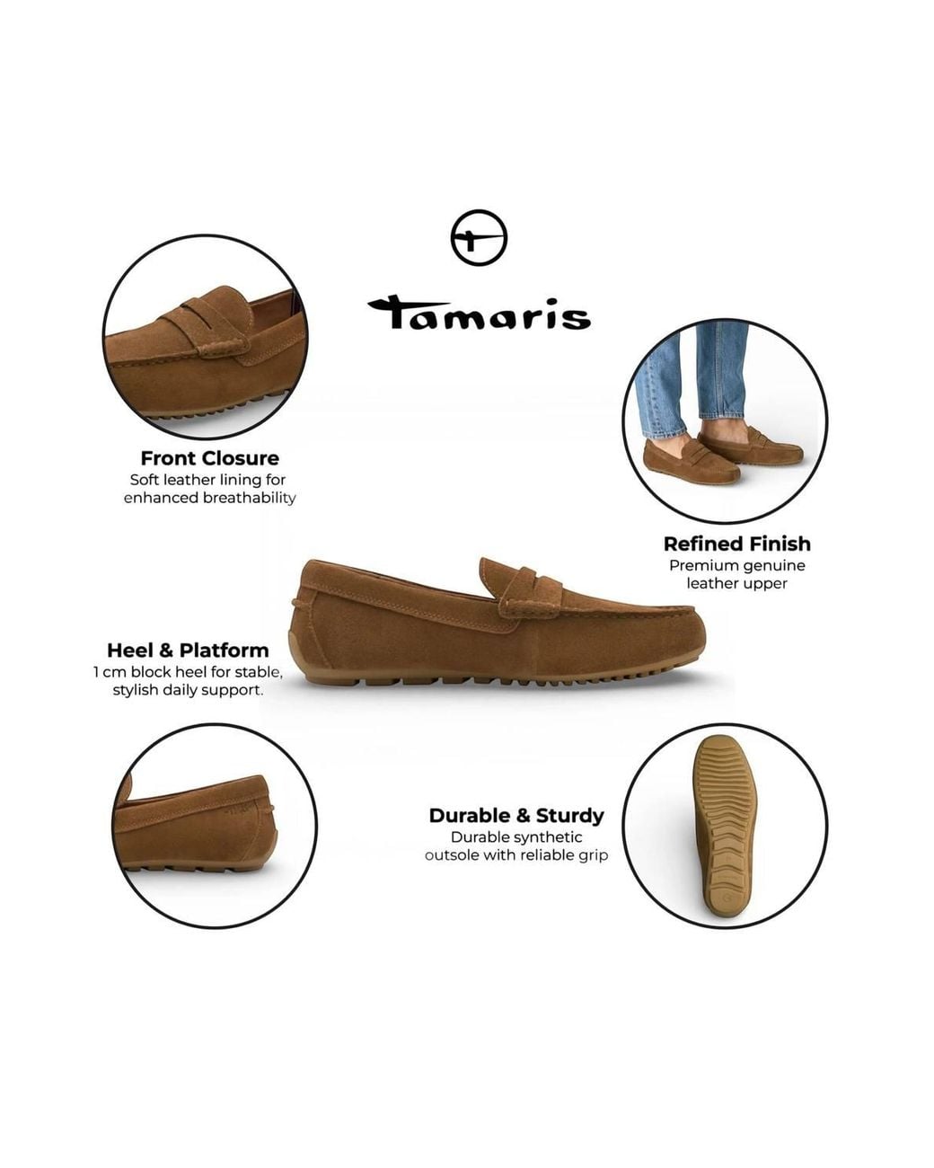 Infinity Leather Brown Tamaris Suede Moccasin Loafers Casual Shoes for men