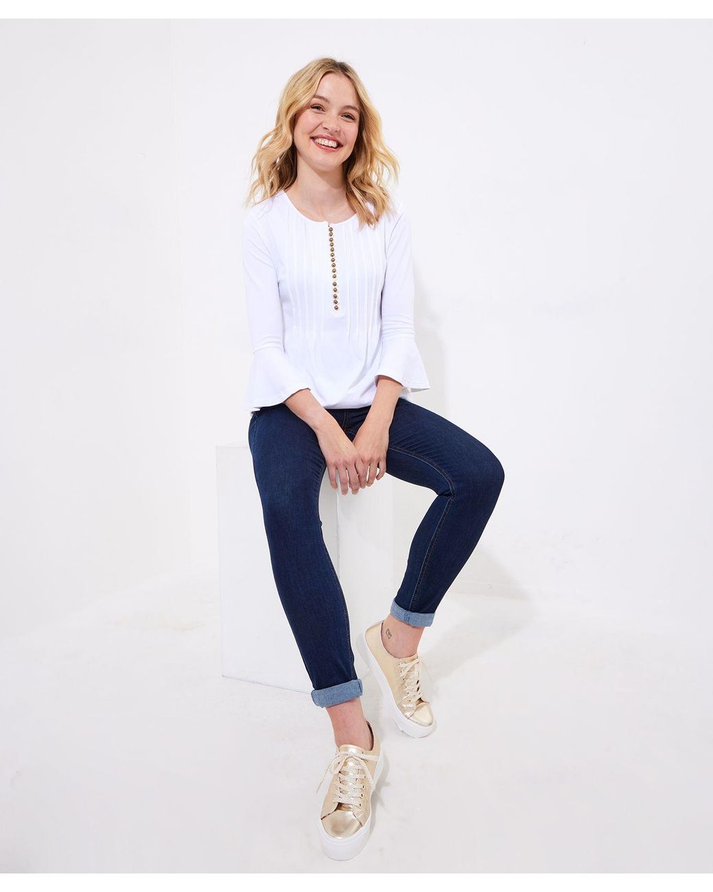 Joe Browns White Longline Button Down Jersey Top