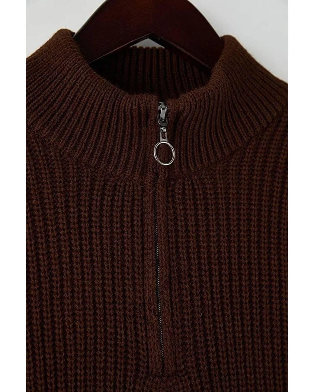 WOVCOR Brown Regular Fit Half Zip Funnel Neck Sweater for men
