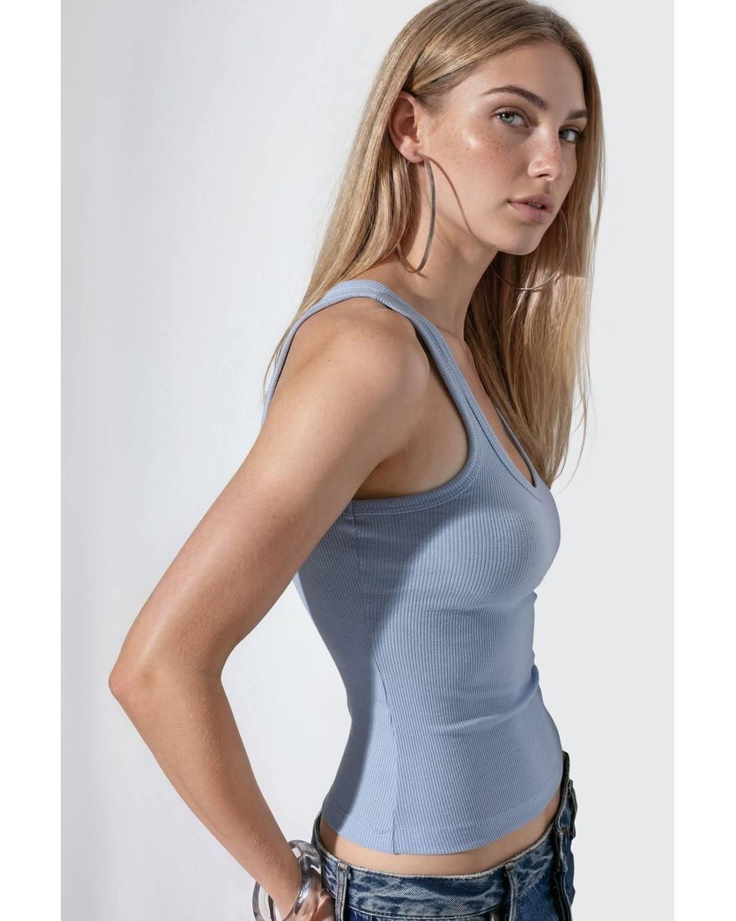 Busem Blue V-Neck Ribbed Tank Top