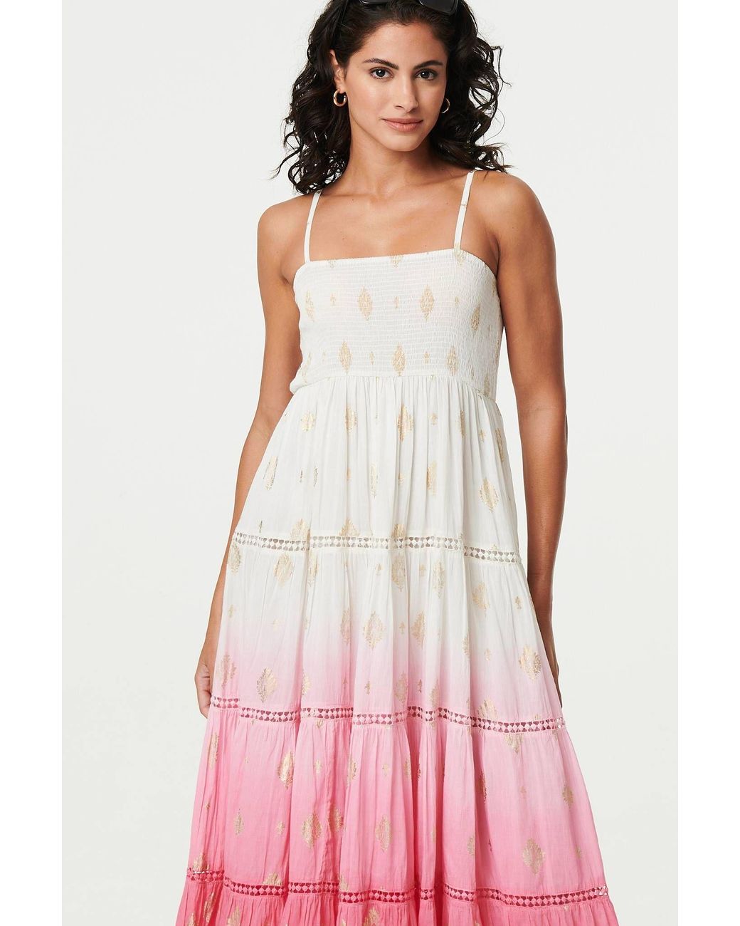 Izabel London Ombre Print Tiered Sleeveless Maxi Dress