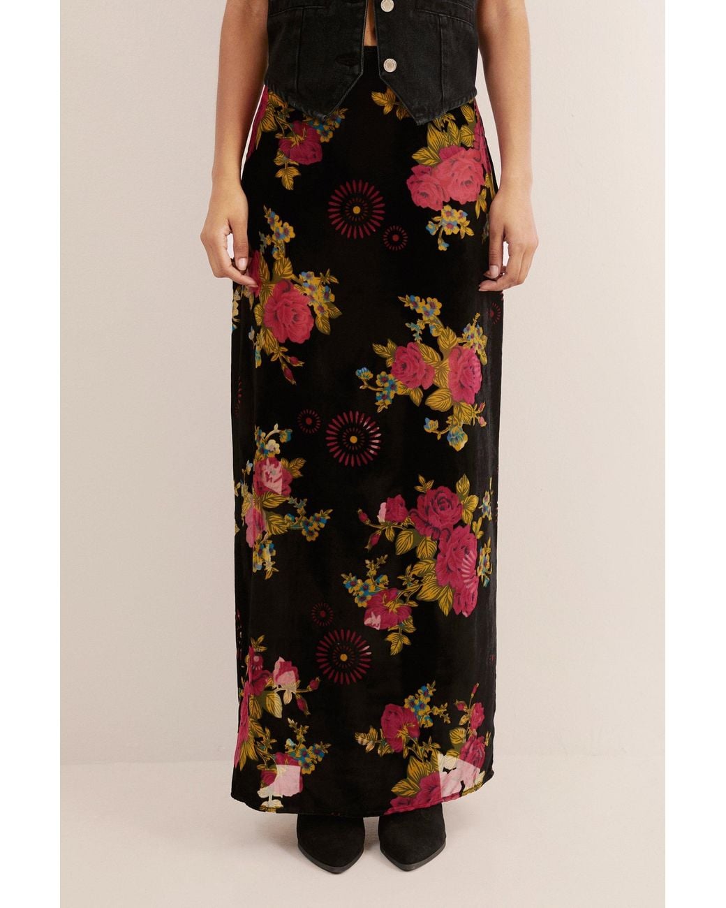 Nasty Gal Black Floral Devore Maxi Skirt