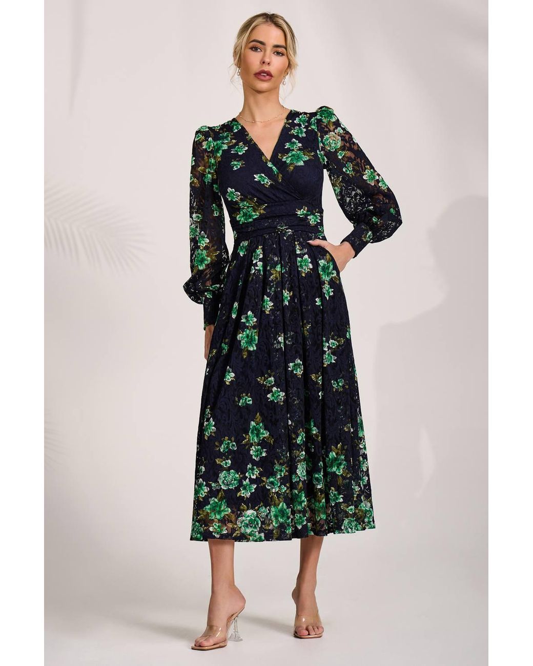 Jolie Moi Multicolor Long Sleeve Printed Lace Maxi Dress