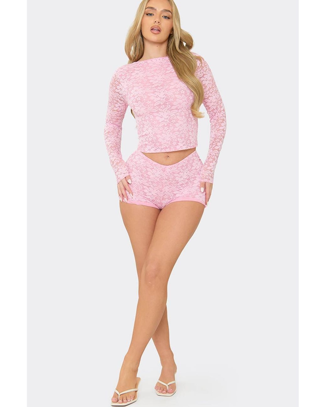EGO Pink Lace Mid Rise Mini Shorts