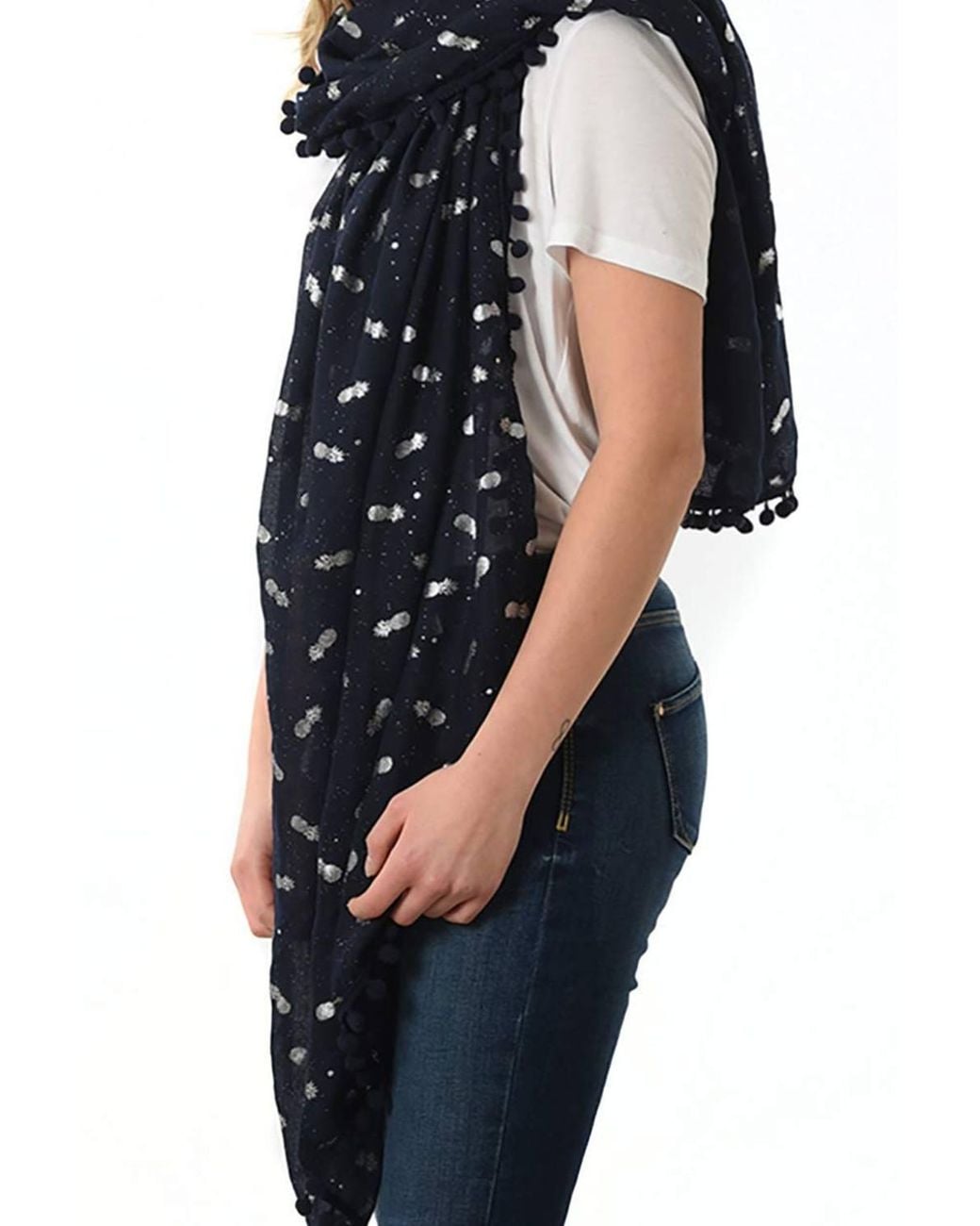 SARTA Blue Pom Pom Pineapple Foil Scarf
