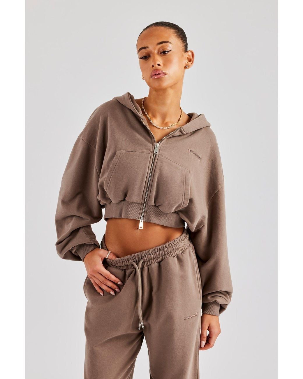 CERNUCCI Brown C Cropped Zip Through Hoodie