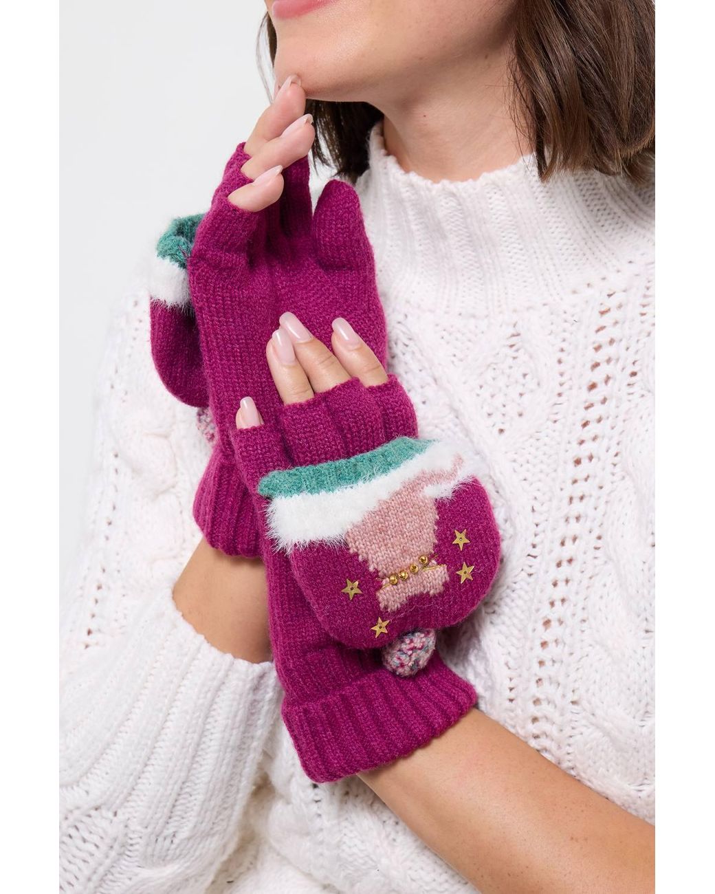 Joe Browns Pink Cosy Cats Winter Glove