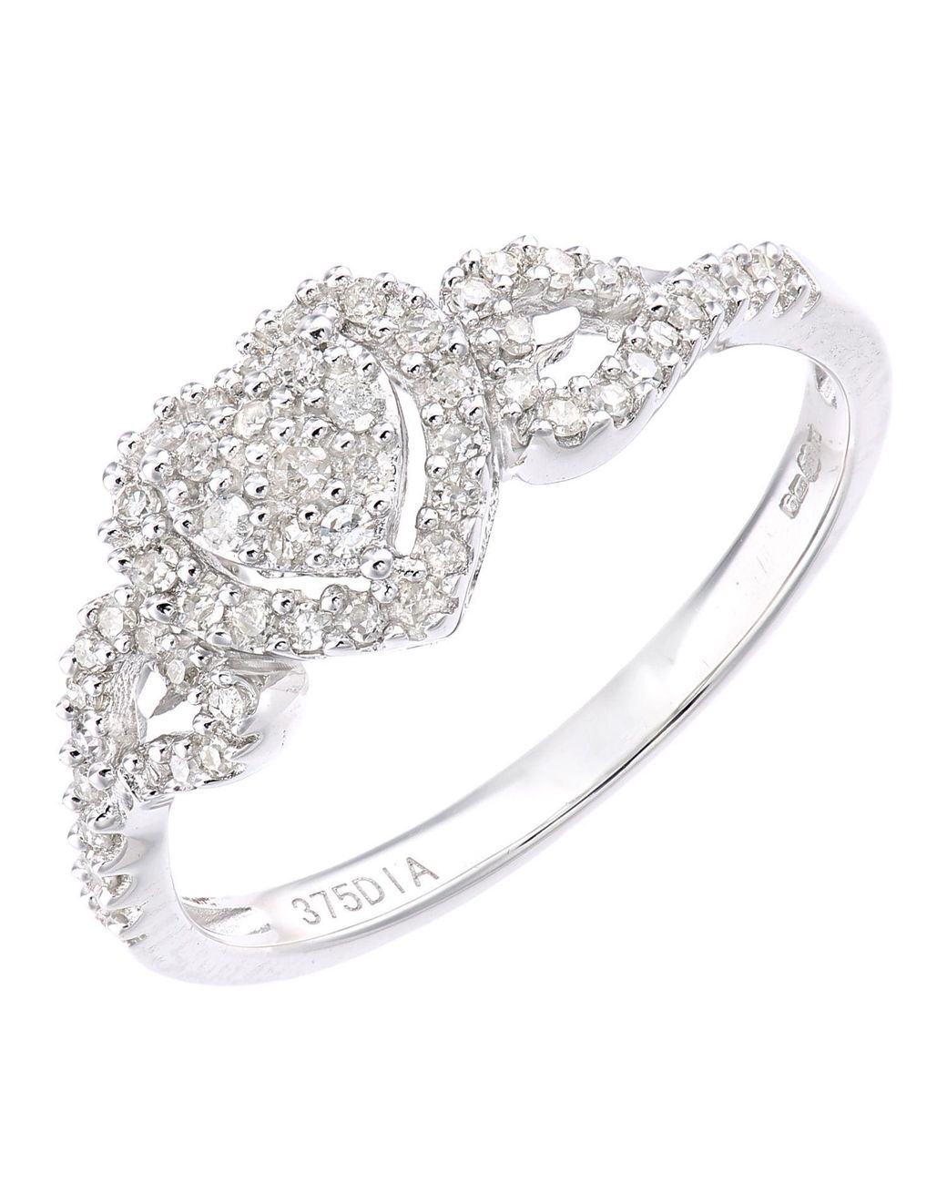 Jewelco London Metallic 9Ct Round 1/4Ct Diamond Heart Engagement Ring
