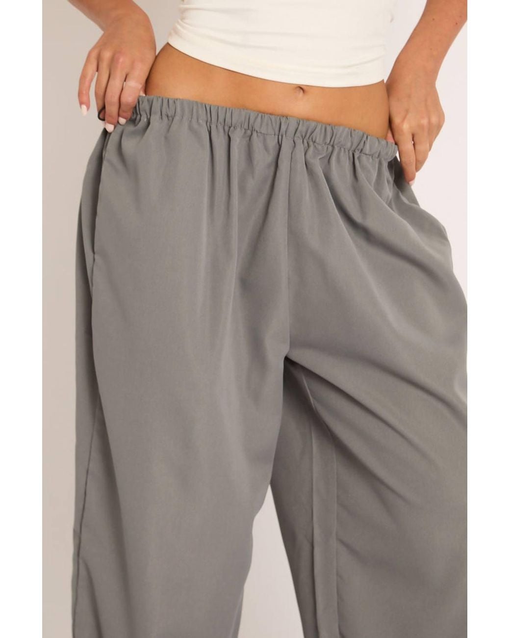 Rebellious Fashion Gray Wide Leg Parachute Trousers