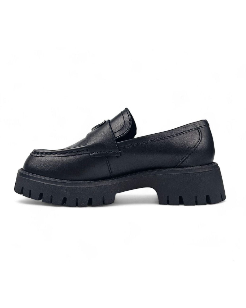 TruClothing Black Slip On Chunky Leather Moccasin Loafer Shoes