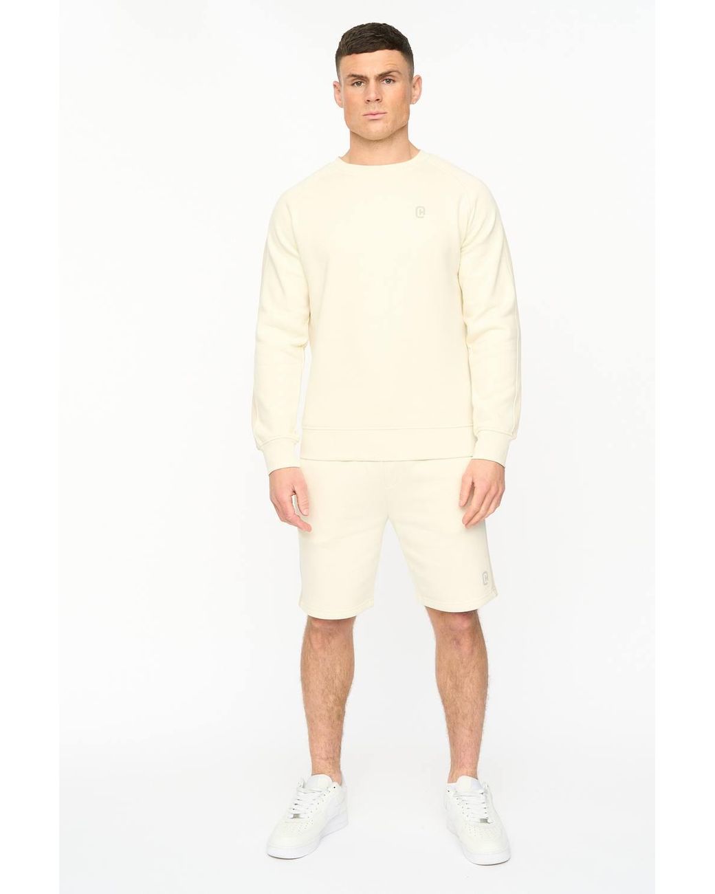 Crosshatch White Cresswill Crew Neck Sweatshirt With Contrast Sleeves for men