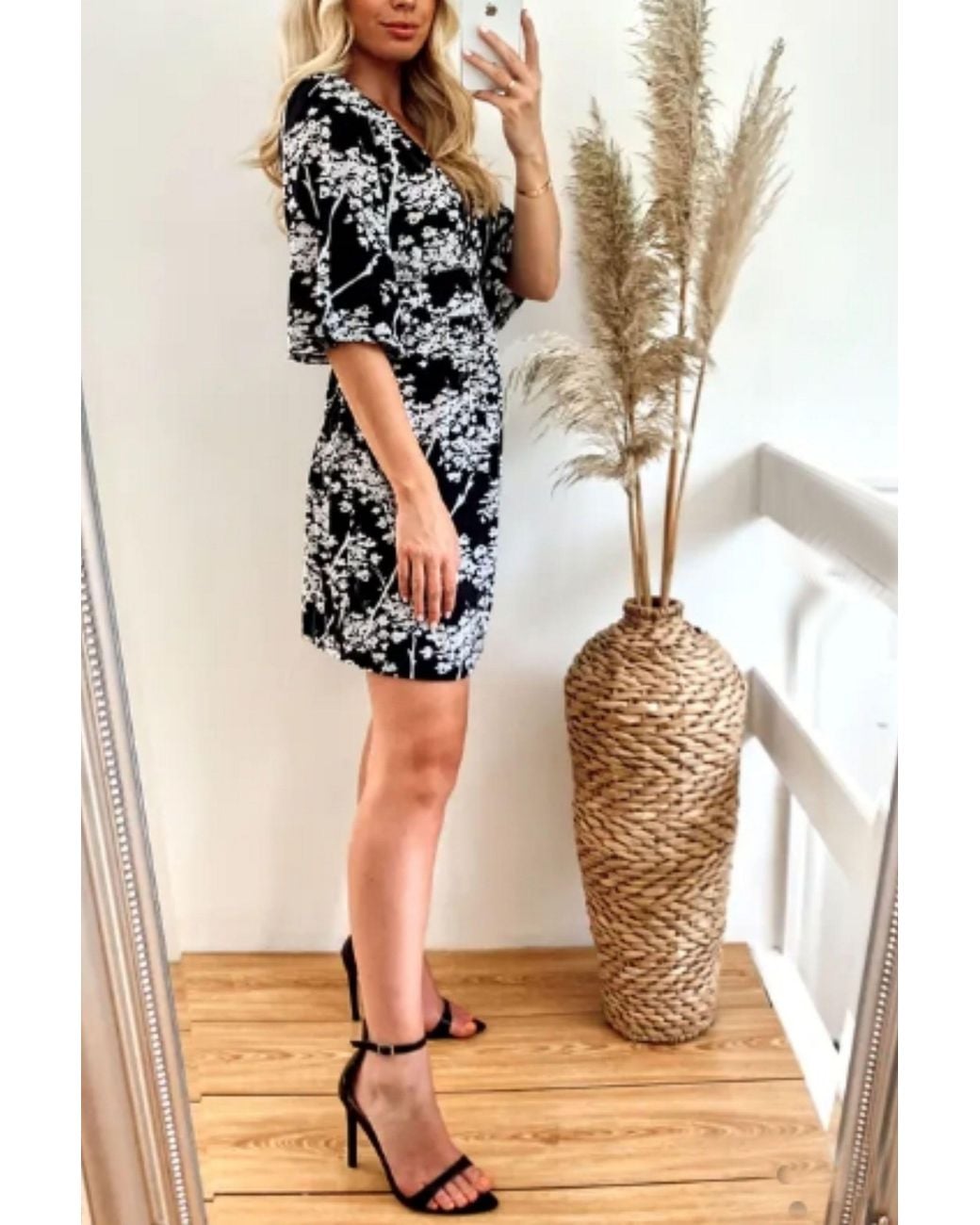 CY Black Kimono Sleeves Wrap Dress