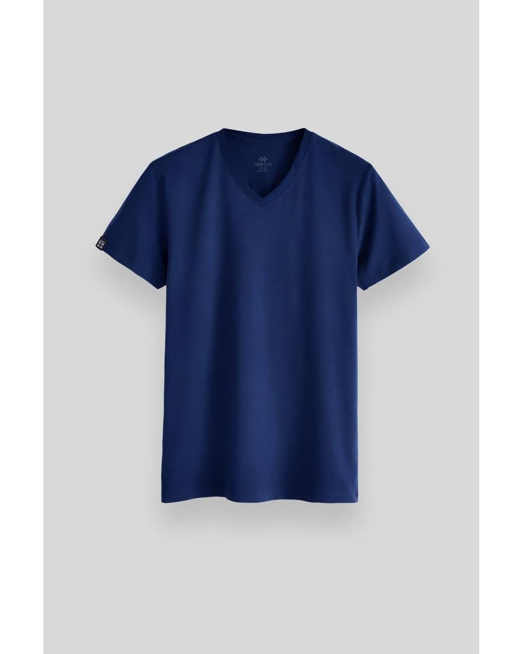 TOMMY LIFE Blue V-Neck Short Sleeve T-Shirt for men