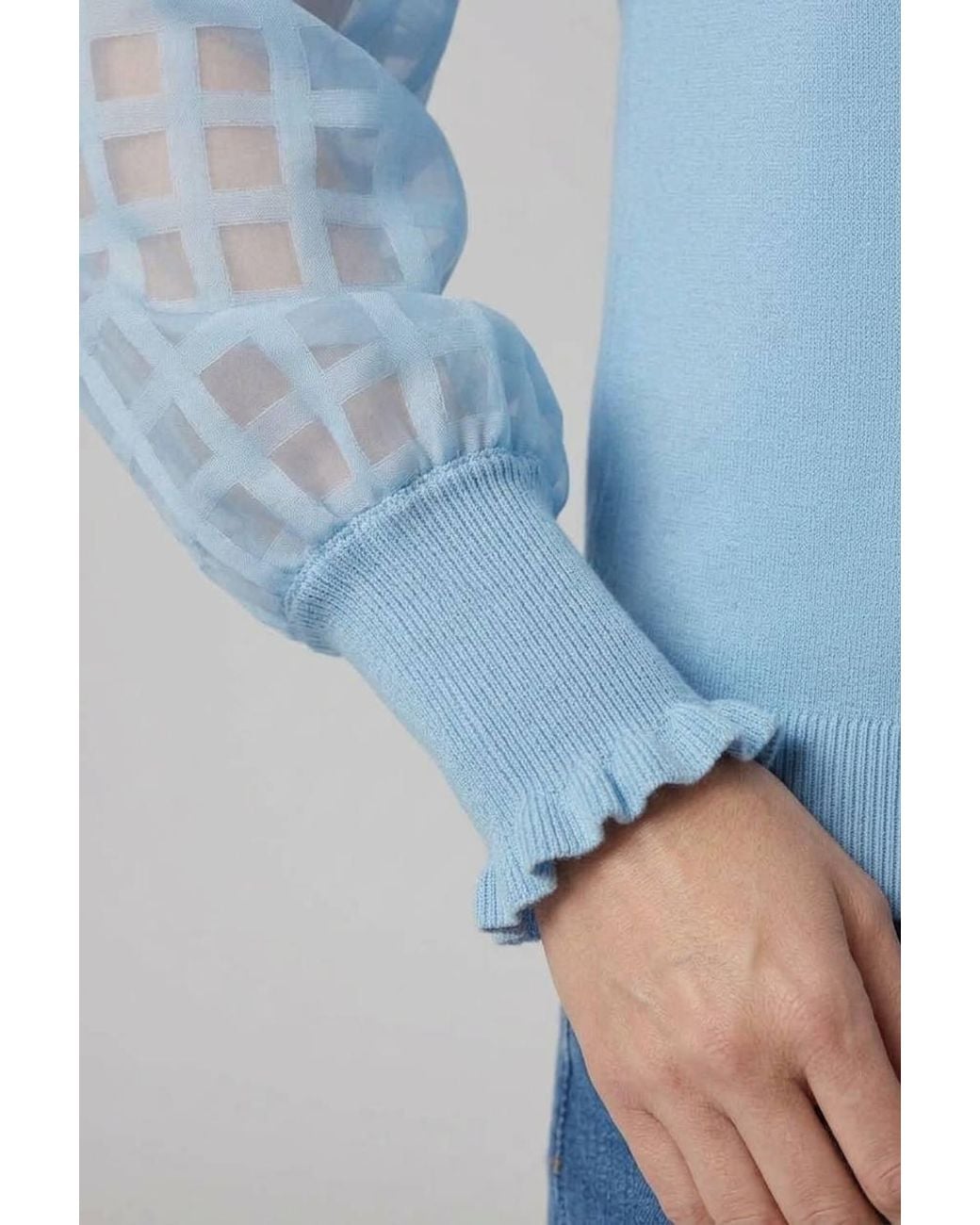 Izabel London Blue Semi Sheer Textured Sleeve Knit Top