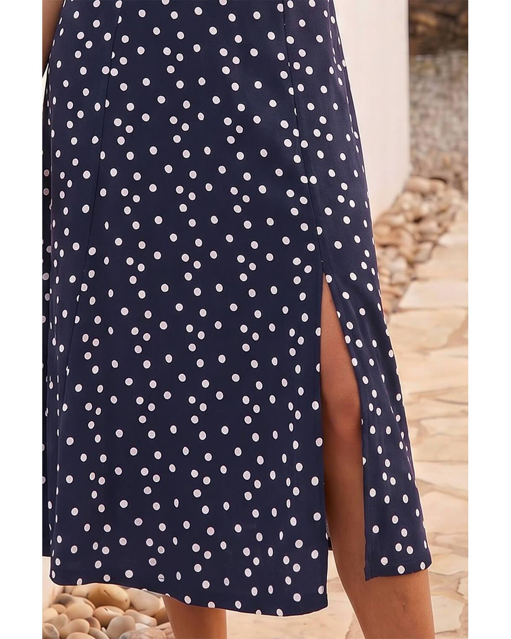 Roman Blue Spotted Sweetheart Stretch Midi Dress