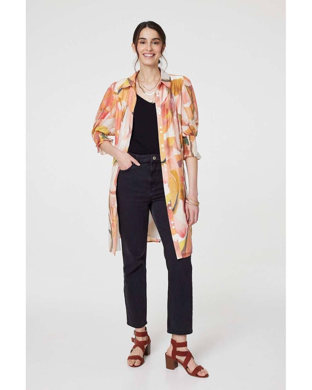 Izabel London White Printed 3/4 Puff Sleeve Shirt Dress