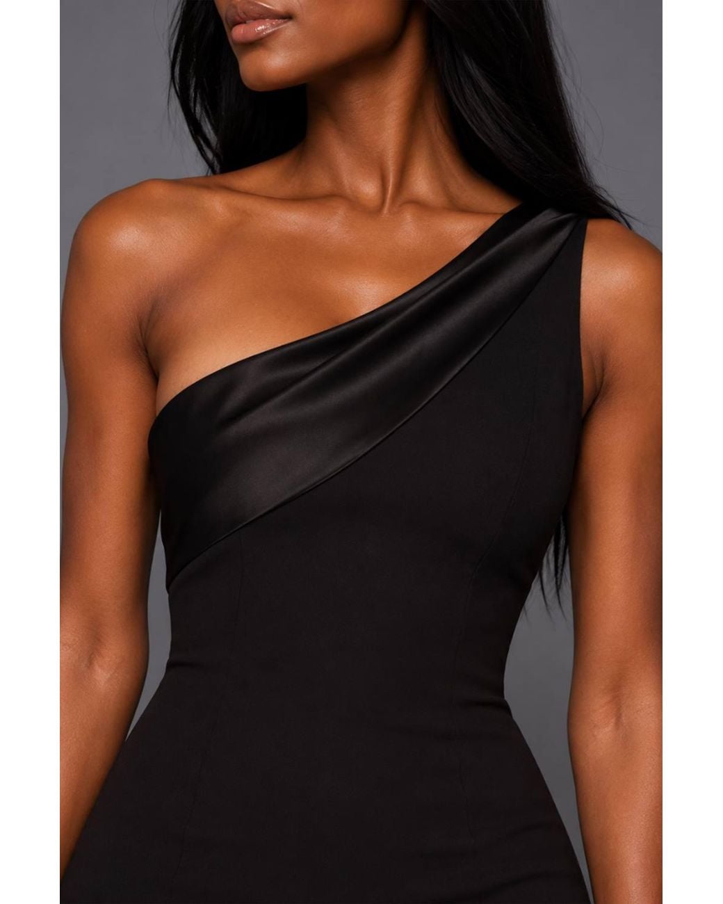 Vesper Black One Shoulder Satin Band Maxi Dress