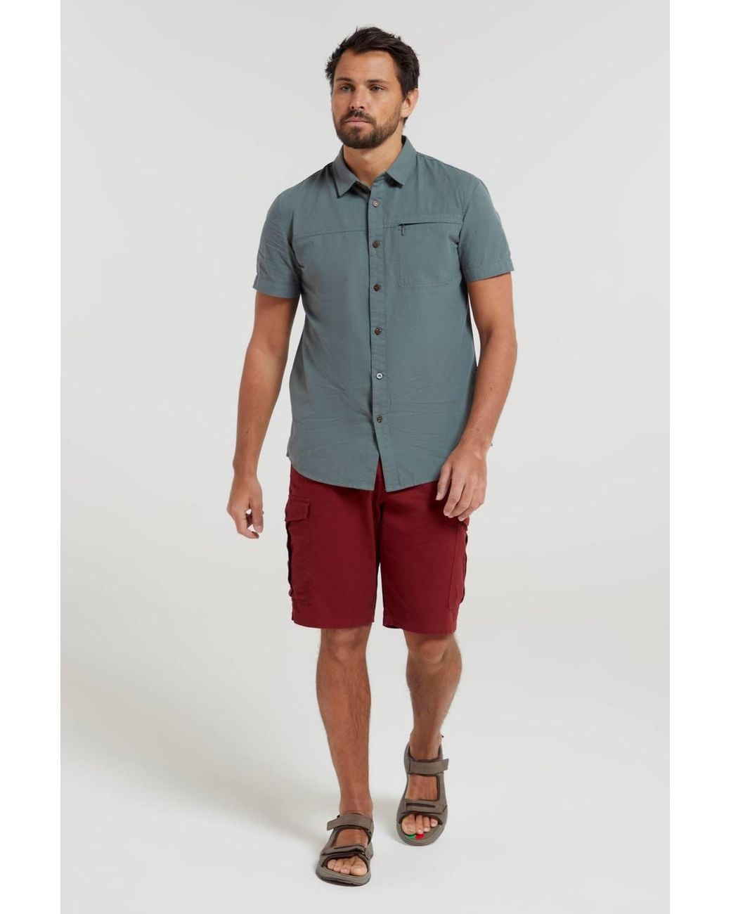 Mountain Warehouse Red 'Lakeside' Twill Cotton Cargo Shorts With Multiple Pockets for men