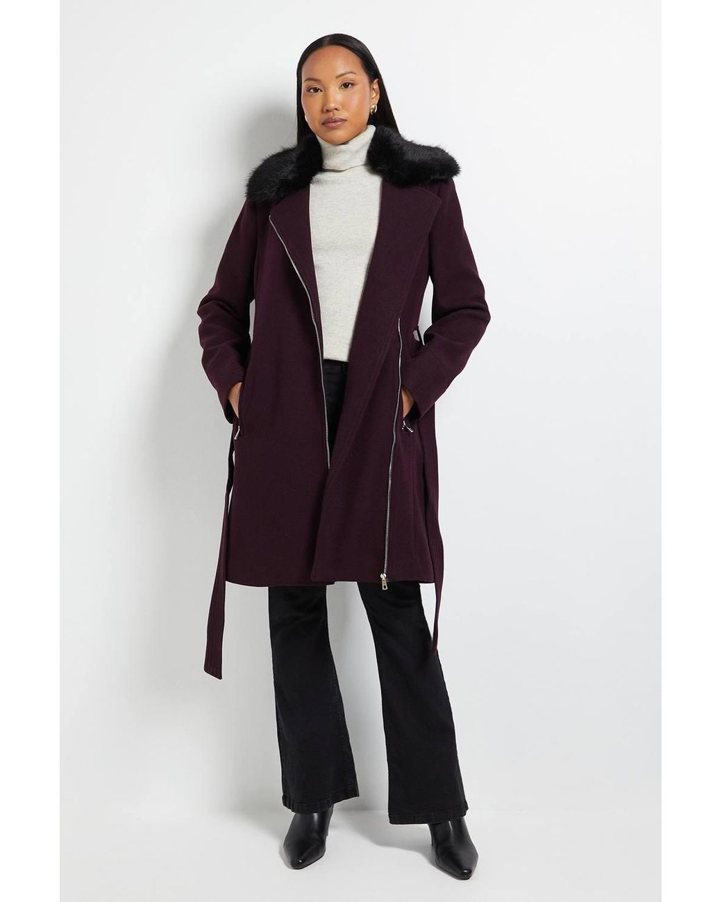 Wallis Blue Principles By Faux Fur Collar Coat