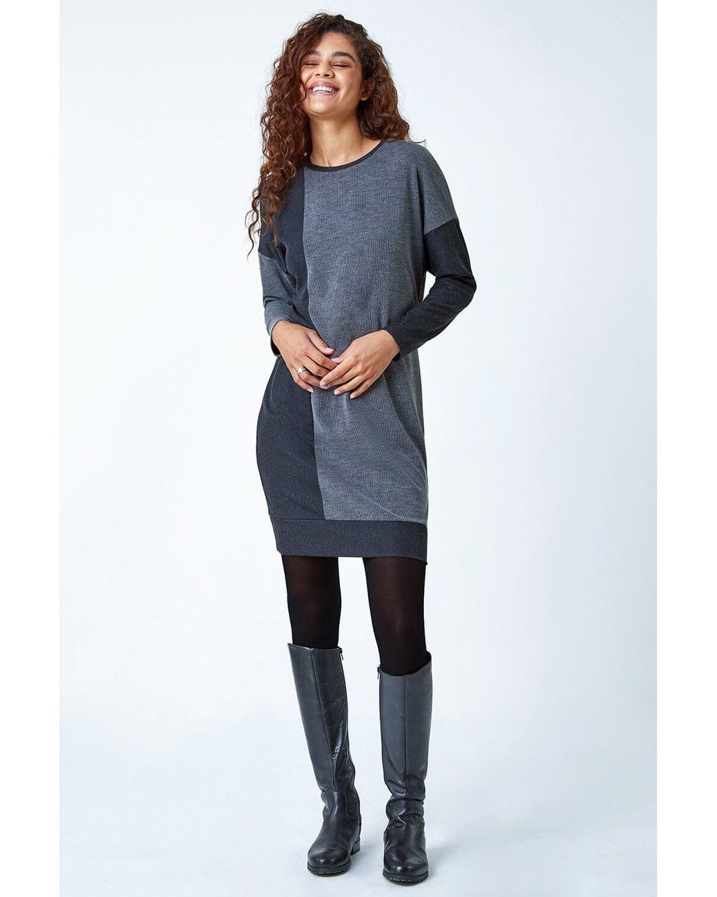 Roman Blue Colour Block Stretch Jumper Dress