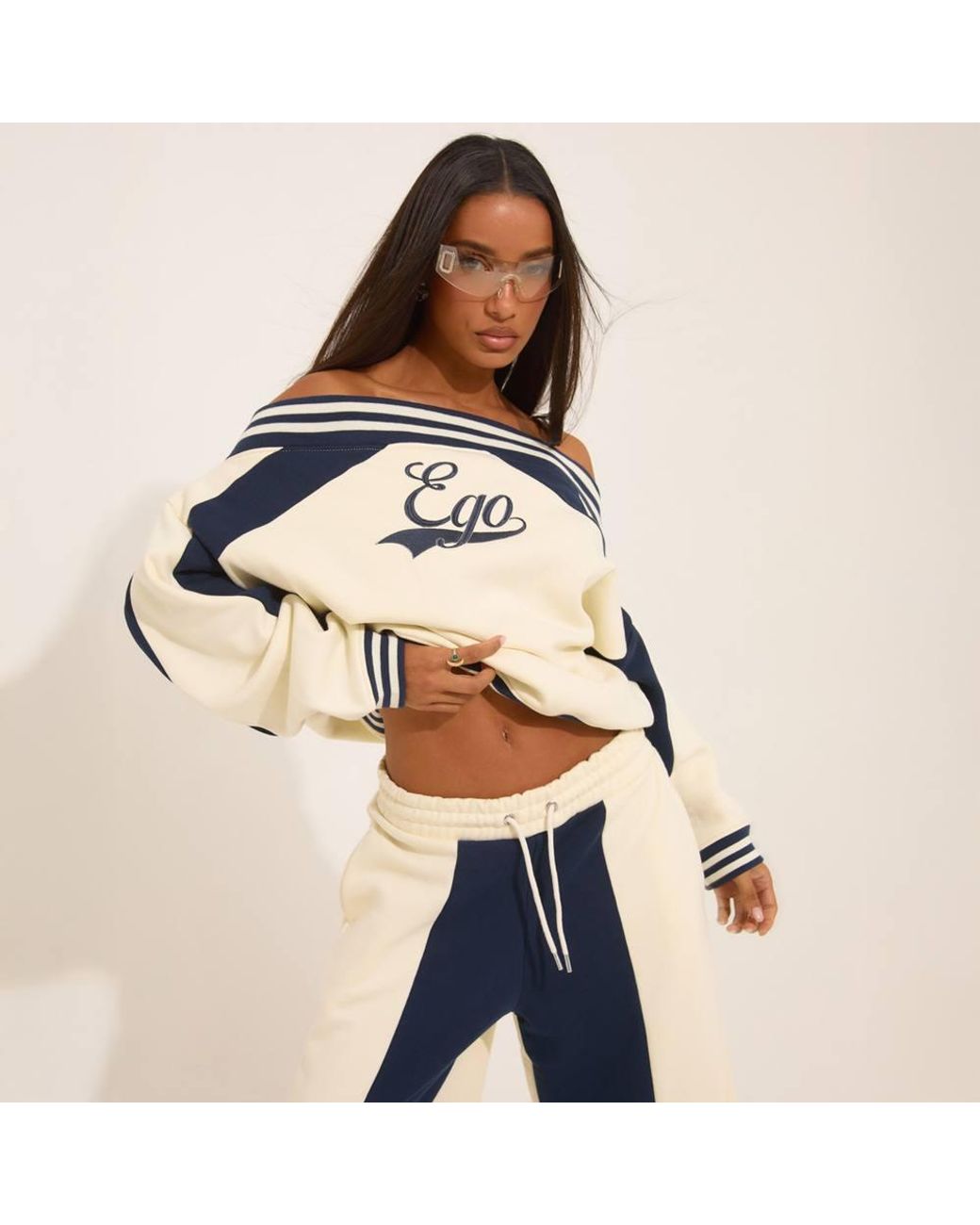 EGO Blue Long Sleeve Contrast Striped Sweatshirt